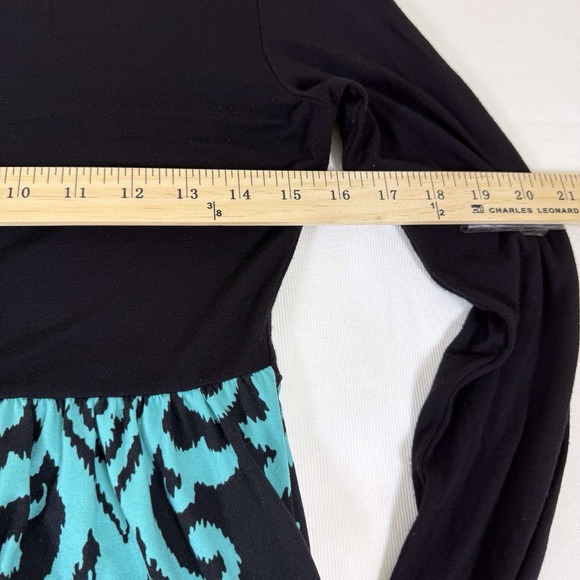 Grecerelle M Black Solid Top Black/Green Long Sleeve Maxi‎ Dress Comfy Pockets - Picture 5 of 11